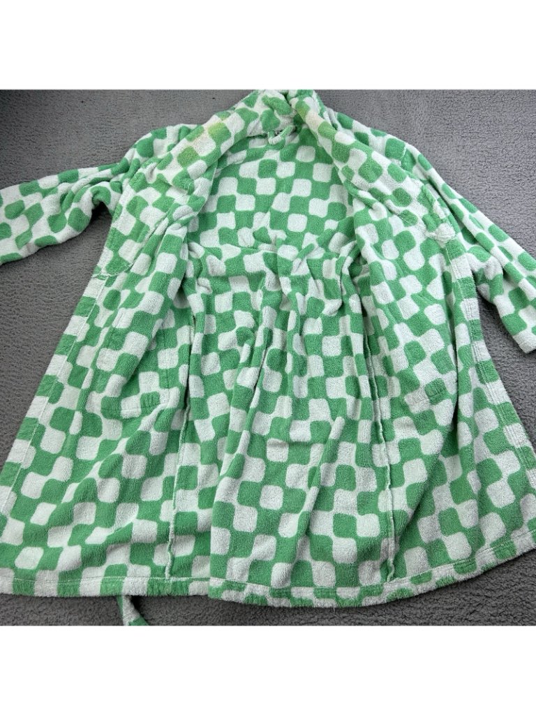 Dusen Dusen Geometric Pattern Robe Tie Front Terry Cloth White Green Size Small — image 3 of 8